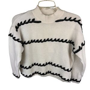 Ophelia Roe Women Sweater Size Medium White Black Striped‎ Cropped